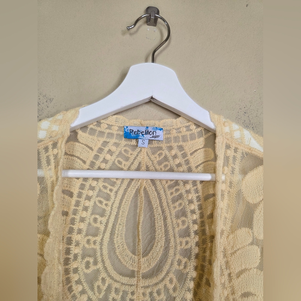 Butter Yellow Boho Lace Kimono Bohemian - Picture 5 of 5